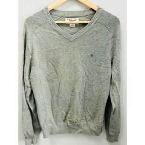 Original Penguin Mens VNeck Sweater Medium Gray Pullover Munsingwear Preppy Golf